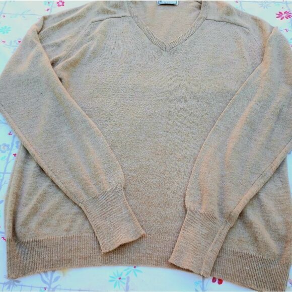 Ben HoganBeige Men's Sz XL 100% Dupont Orlon Sweater Pullover VNeck RARE Vtg - Picture 2 of 7